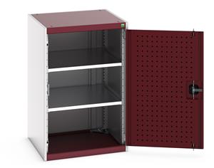 40019121.** Heavy Duty Bott cubio cupboard with perfo panel lined hinged doors. 650mm wide x 650mm deep x 100mm high with 2 x100kg capacity shelves....